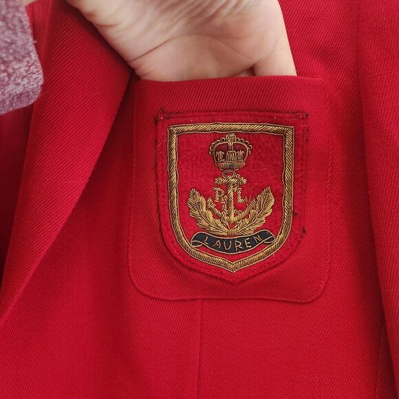 Vtg Ralph Lauren LRL Womens Red Worsted Wool Gold Crown Crest Jacket Sz 6 Preppy - Picture 4 of 8